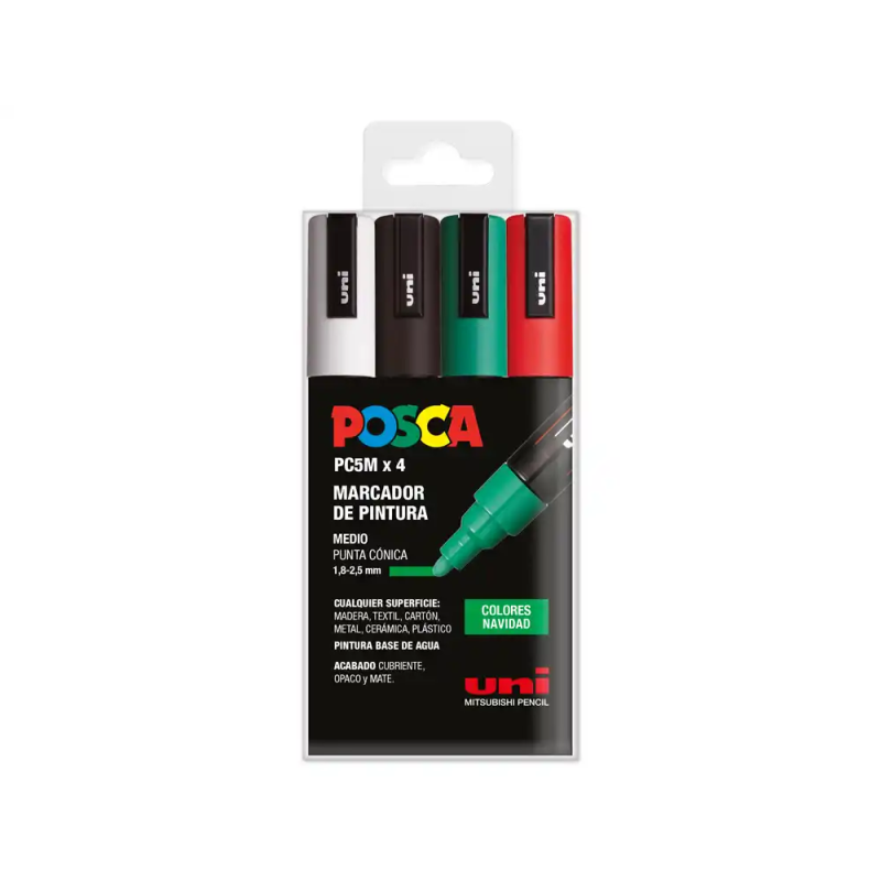 Rotulador uni posca pc-5m/4c estuche de 4 unidades colores navidad surtidos
