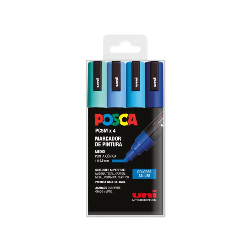 Rotulador uni posca pc-5m/4c estuche de 4 unidades colores azules surtidos
