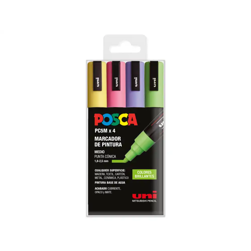 Rotulador uni posca pc-5m/4c estuche de 4 unidades colores brillantes surtidos