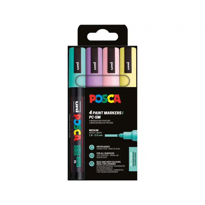 Rotulador uni posca pc-5m/4c estuche de 4 unidades colores pastel surtidos
