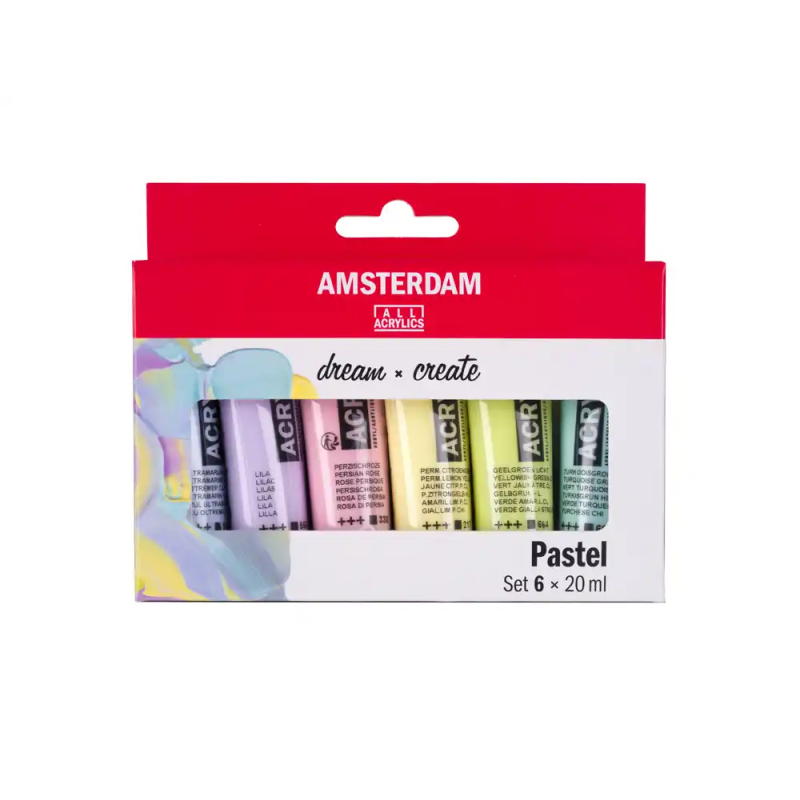 Pintura acrilica amsterdam 20 ml caja de 6 colores surtidos pastel