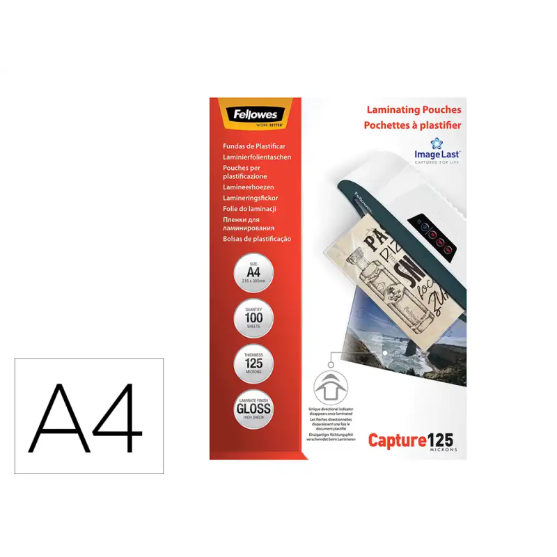 Bolsa de plastificar fellowes brillo din a4 125 micras pack 100 unidades