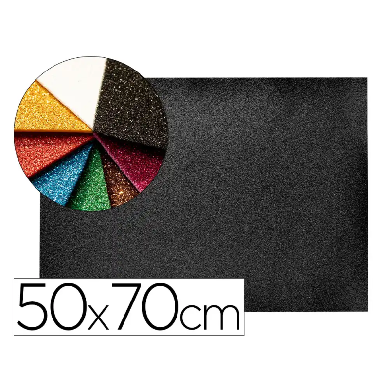 Goma eva con purpurina biodegradable liderpapel 50x70cm 60g/m2 espesor 2 mm negro