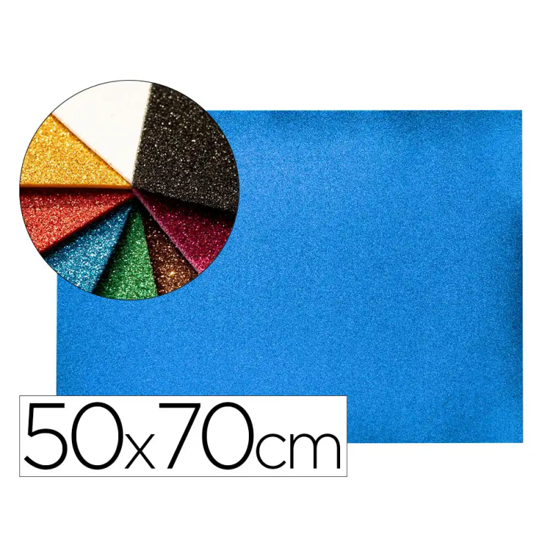 Goma eva con purpurina biodegradable liderpapel 50x70cm 60g/m2 espesor 2 mm azul oscuro