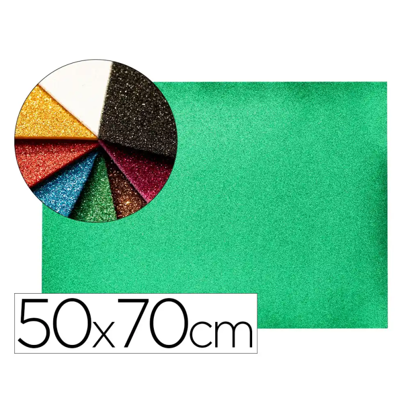 Goma eva con purpurina biodegradable liderpapel 50x70cm 60g/m2 espesor 2 mm verde