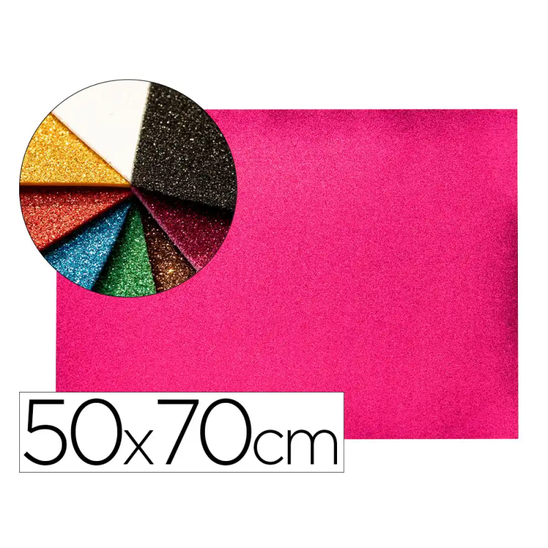 Goma eva con purpurina biodegradable liderpapel 50x70cm 60g/m2 espesor 2 mm rosa