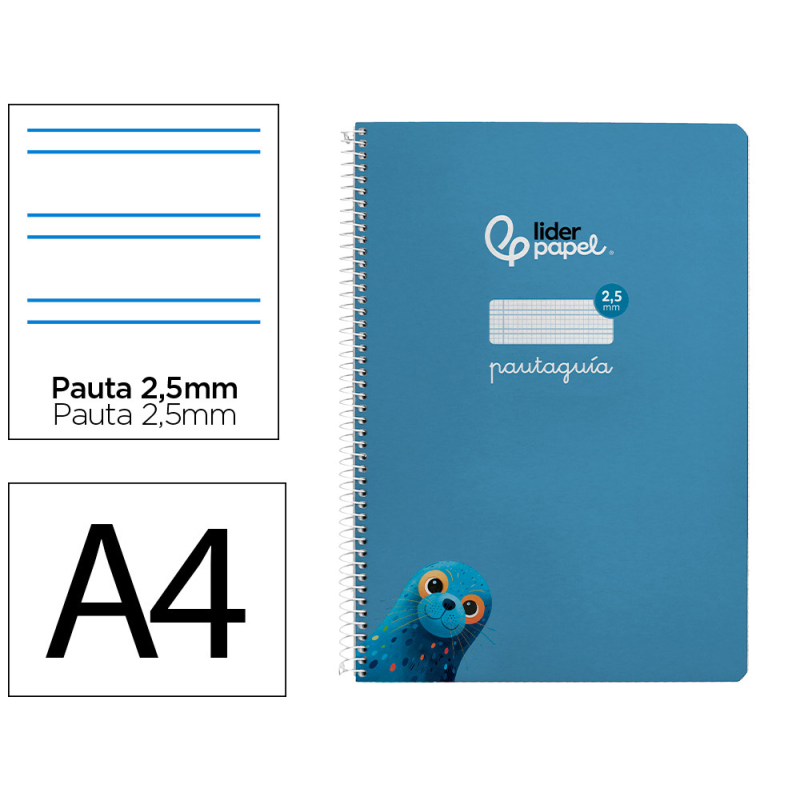 Cuaderno espiral liderpapel a4 pautaguia tapa blanda 80h 75gr cuadro pautado 2,5mm color azul