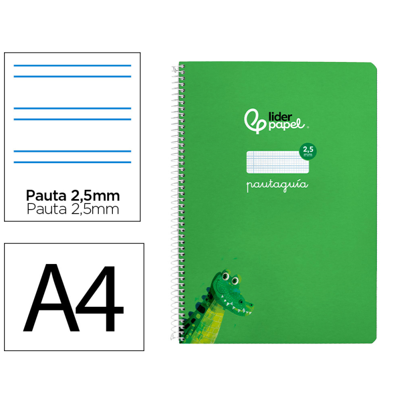 Cuaderno espiral liderpapel a4 pautaguia tapa blanda 80h 75gr cuadro pautado 2,5mm color verde