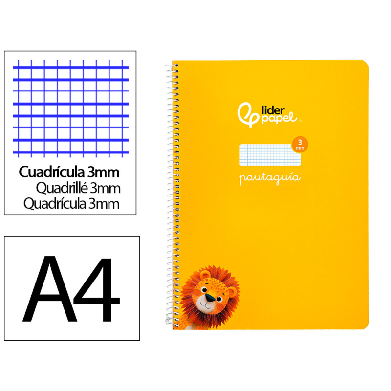 Cuaderno espiral liderpapel a4 pautaguia tapa blanda 80h 75gr cuadro pautado 3mm color amarillo