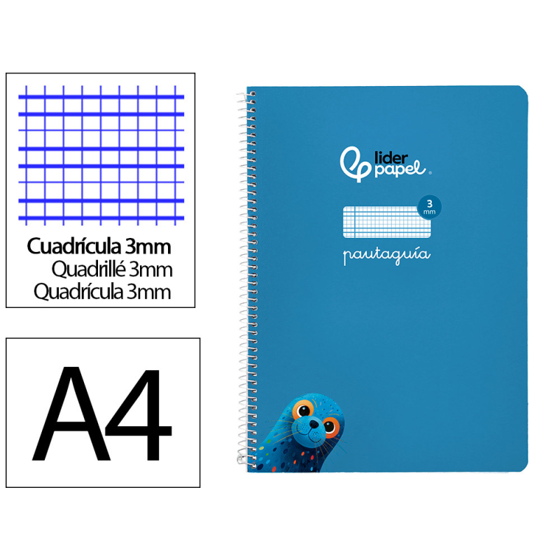 Cuaderno espiral liderpapel a4 pautaguia tapa blanda 80h 75gr cuadro pautado 3mm color azul