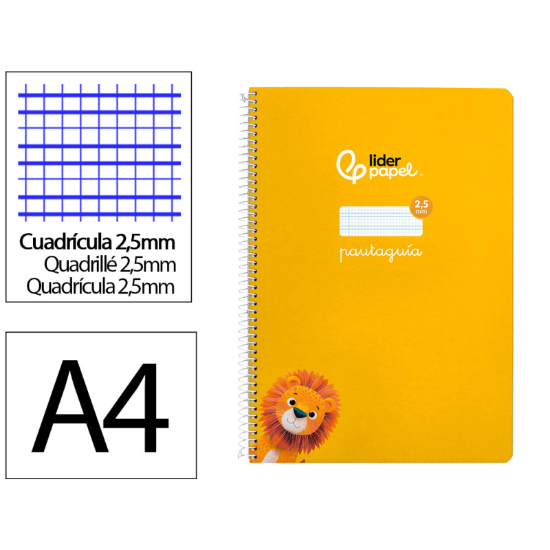 Cuaderno espiral liderpapel a4 a4 pautaguia tapa dura 80h 90 gr cuadro pautado 2,5 mm color amarillo