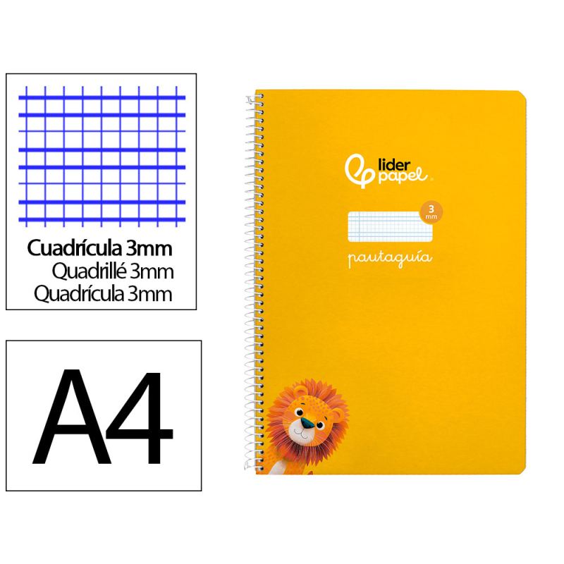 Cuaderno espiral liderpapel a4 pautaguia tapa dura 80h 90 gr cuadro pautado 3mm color amarillo