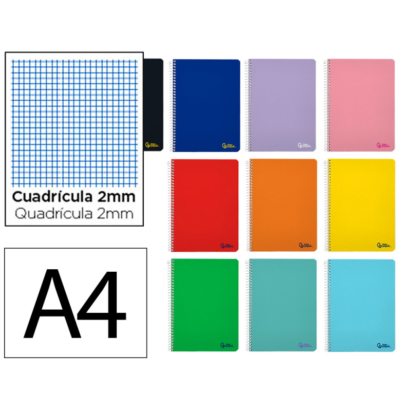 Cuaderno espiral liderpapel a4 smart tapa blanda 80h 75gr milimetrado 2mm colores surtidos
