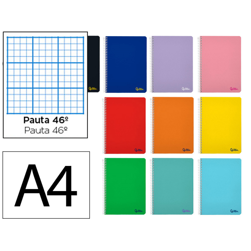 Cuaderno espiral liderpapel a4 smart tapa blanda 80h 75gr rayado nº46 colores surtidos