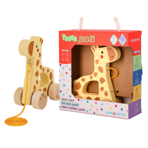 Juego infantil imaginovo madera jirafa para arrastrar con ruedas +12 meses 16x12x5,4cm