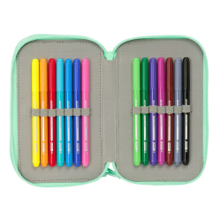 Plumier escolar safta triple cremallera 37 piezas dora 195x125x55 mm