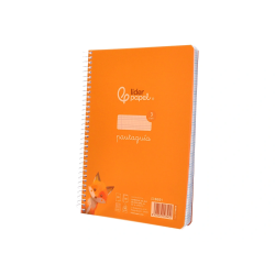 Cuaderno espiral liderpapel a5 pautaguia tapa plastico 80h 90gr cuadro pautado 3mm color naranja