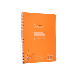 Cuaderno espiral liderpapel a5 pautaguia tapa plastico 80h 90gr cuadro pautado 3mm color naranja