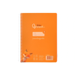 Cuaderno espiral liderpapel a5 pautaguia tapa plastico 80h 90gr cuadro pautado 4mm color naranja