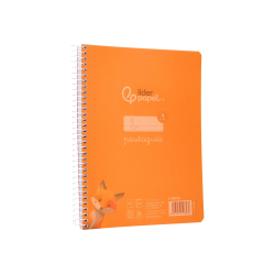 Cuaderno espiral liderpapel a5 pautaguia tapa plastico 80h 90gr cuadro pautado 4mm color naranja