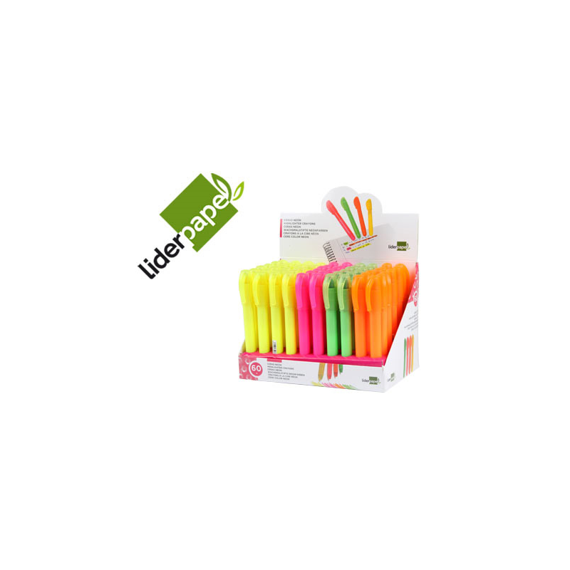 Marcador de cera gel liderpapel fluorescente expositor de 60 unidades colores surtidos