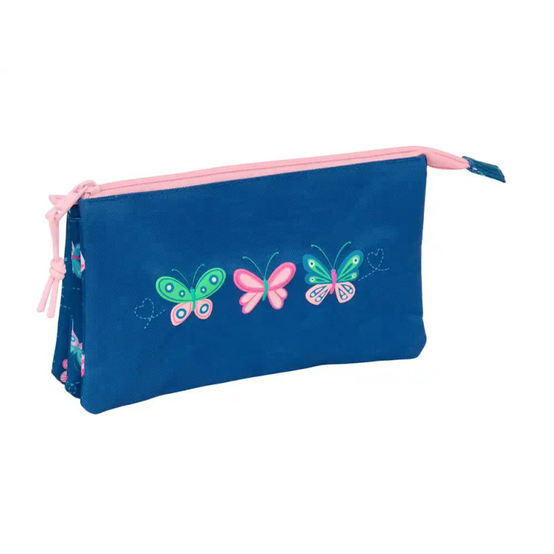 Bolso escolar portatodo safta triple blackfit8 mariposas 120x220x30 mm