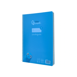 Cuaderno espiral liderpapel a4 pautaguia tapa plastico 80h 90gr cuadro pautado 4mm con margen color azul