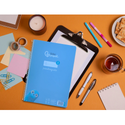 Cuaderno espiral liderpapel a4 pautaguia tapa plastico 80h 90gr cuadro pautado 4mm con margen color azul