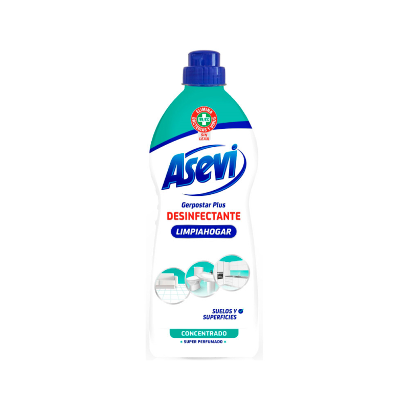 Limpiahogar desinfectante asevi gerpostar plus para suelos y superficies botella 1100 ml