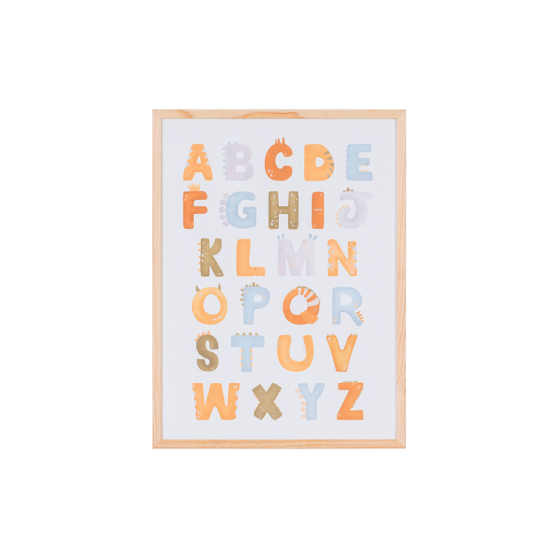 Pizarra blanca bi-office magnetica acero lacado blanco marco de madera con alfabeto para niños 600x450 mm