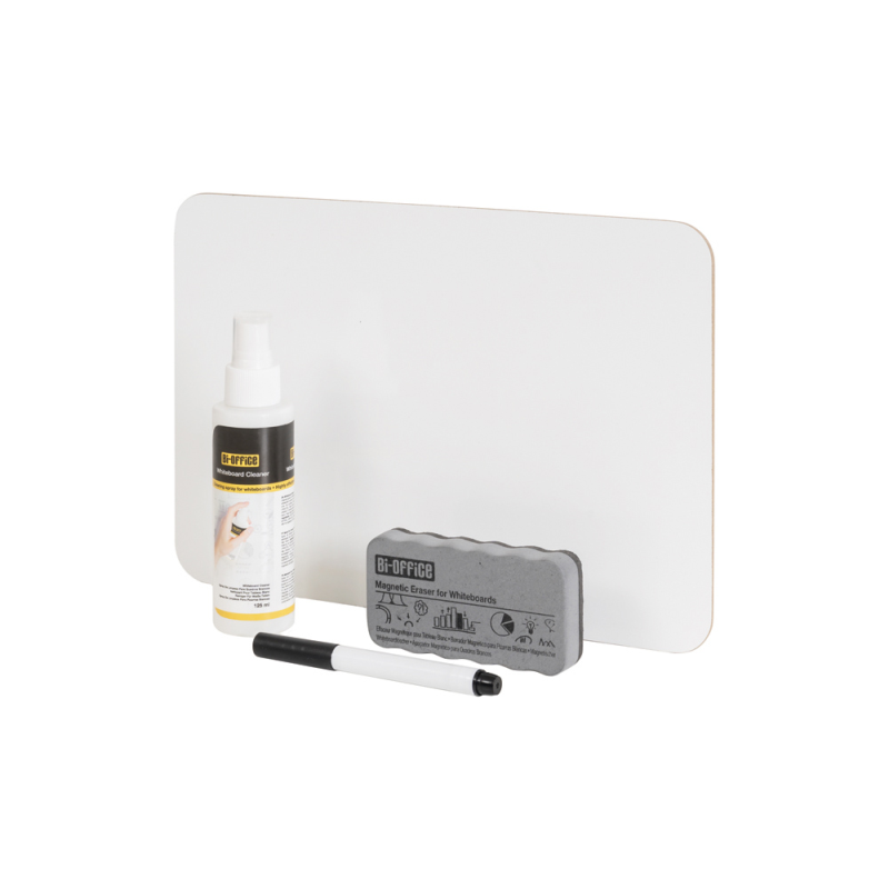 Set escolar bi-office 35 pizarra blanca melamina doble cara a4 + 35 borradores + 35 rotuladores + 1 spray
