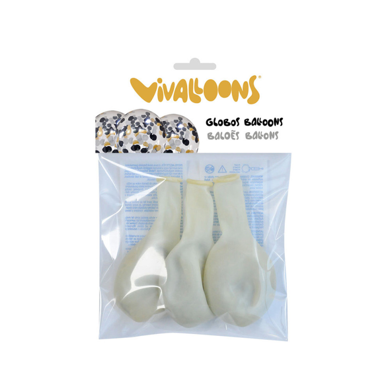 Globo 100% latex biodegradable vivalloons con cofetti metalizado oro/negro bolsa de 5 unidades