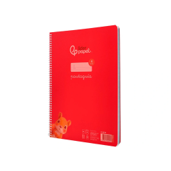 Cuaderno espiral liderpapel a4 pautaguia tapa plastico 80h 90gr cuadro pautado 4mm con margen color rojo