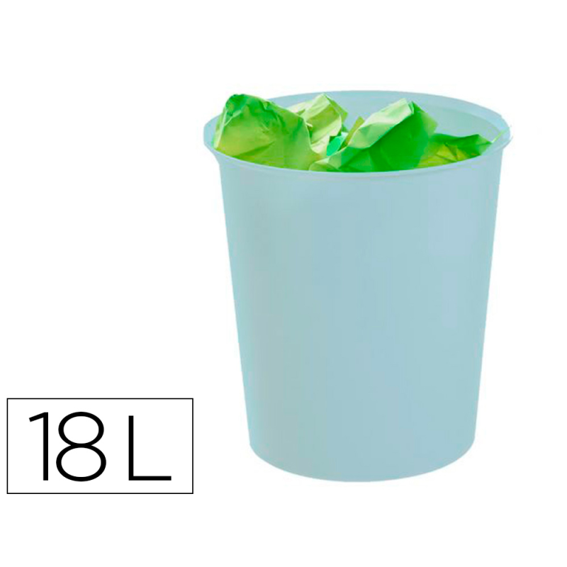 Papelera plastico archivo 2000 ecogreen 100% reciclada 18 litros color azul pastel 290x310 mm