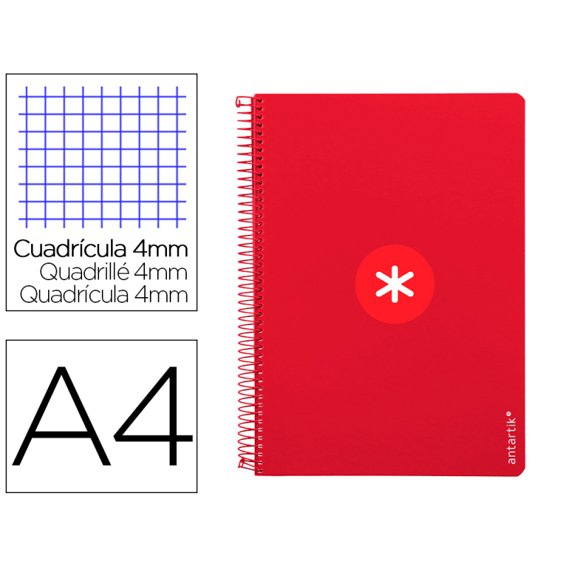 Cuaderno espiral a4 antartik tapa dura 80h 90gr cuadro 4mm con margen color frambuesa