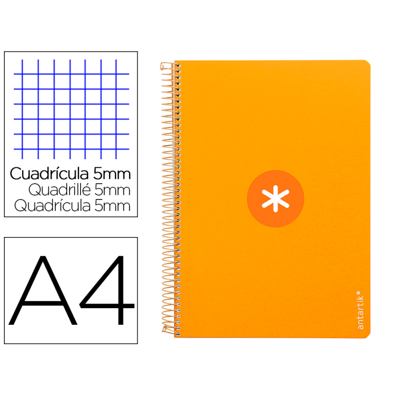 Cuaderno espiral antartik a4 micro tapa dura 80h 100gr cuadro 5mm sin banda4 taladros color mostaza