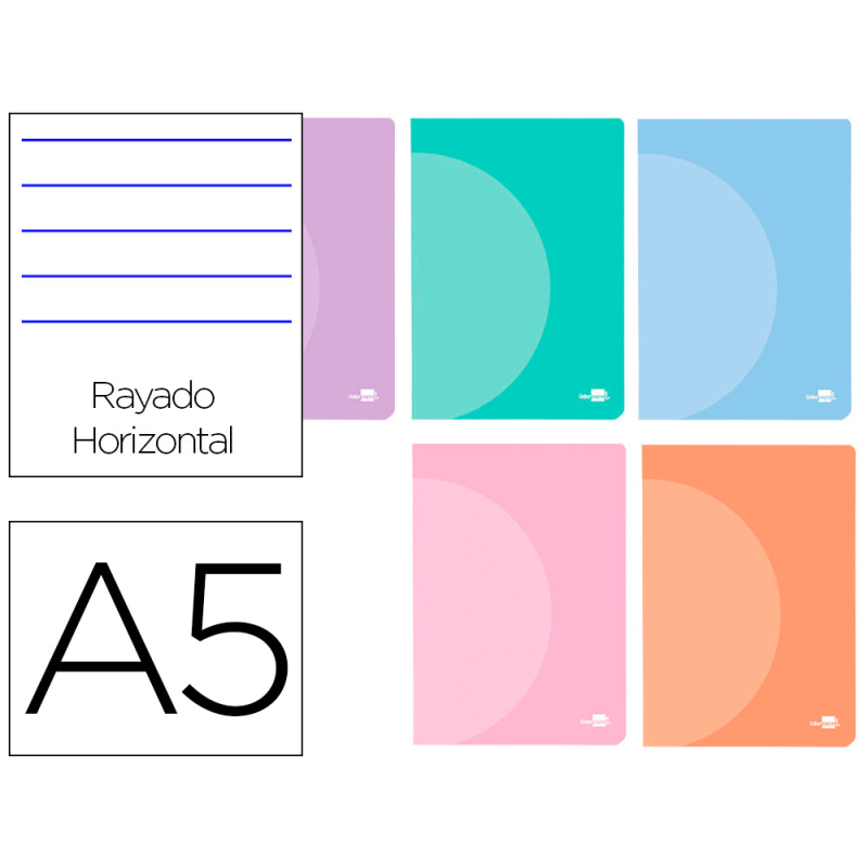 Libreta liderpapel 360 tapa de plastico a5 48 hojas 90gr horizontal con doble margen colores pastel
