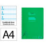Cuaderno espiral liderpapel a4 pautaguia tapa plastico 80h 90gr cuadro pautado 4mm con margen color verde