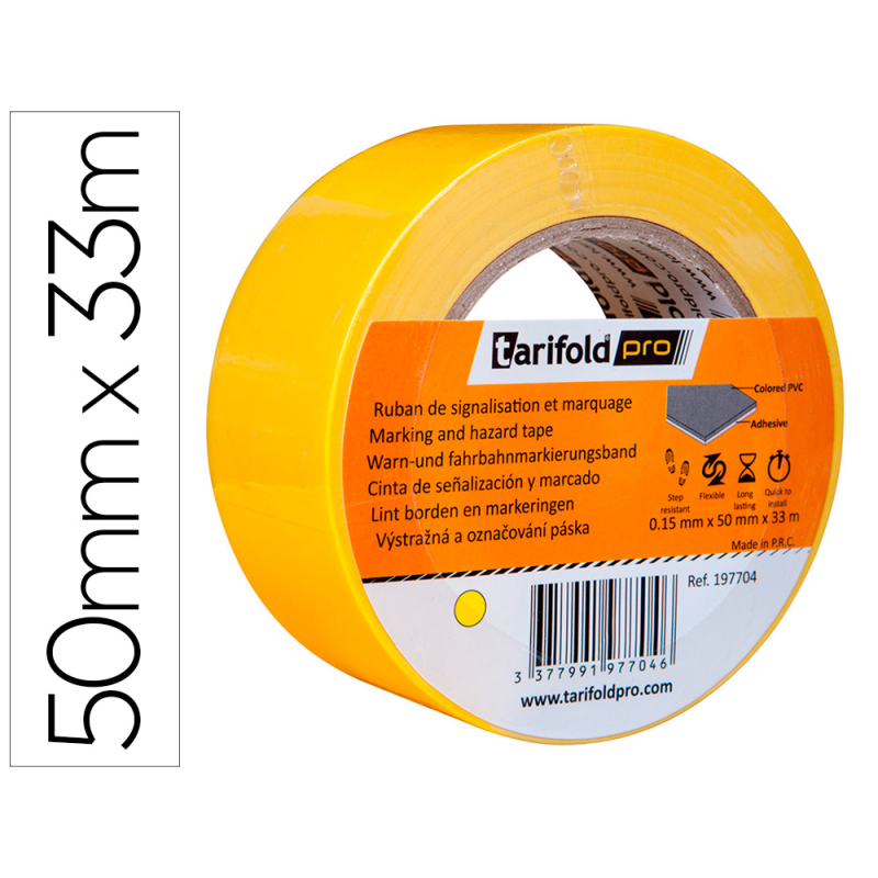 Cinta adhesiva djois para marcaje y señalizacion de suelo 33 mt x 50 mm color amarillo