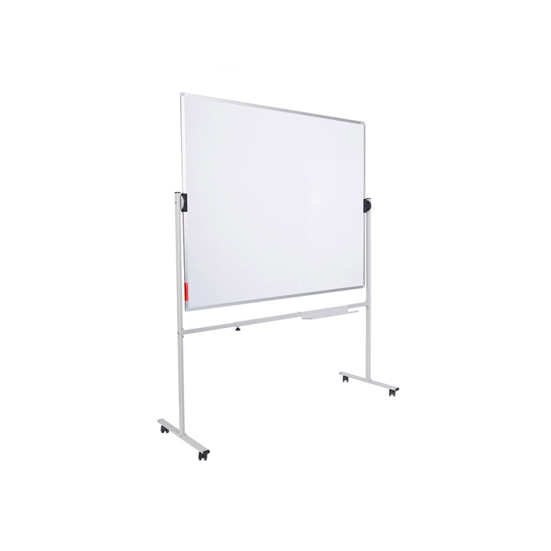 Pizarra blanca rocada volteable doble cara acero lacado magnetico con bandejas accesorios 150x120 cm