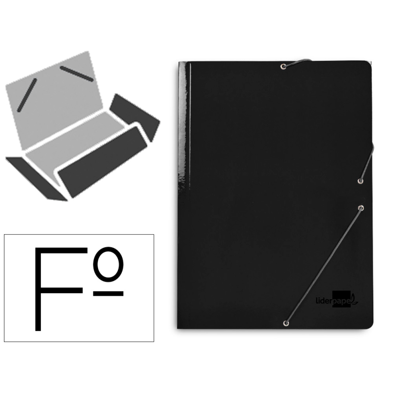 Carpeta liderpapel gomas tres solapas carton plastificado folio color negro