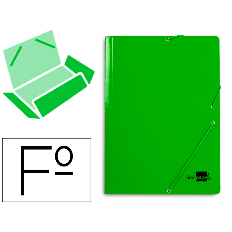 Carpeta liderpapel gomas tres solapas carton plastificado folio color verde