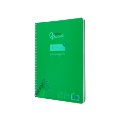 Cuaderno espiral liderpapel a4 pautaguia tapa plastico 80h 90gr cuadro pautado 4mm con margen color verde