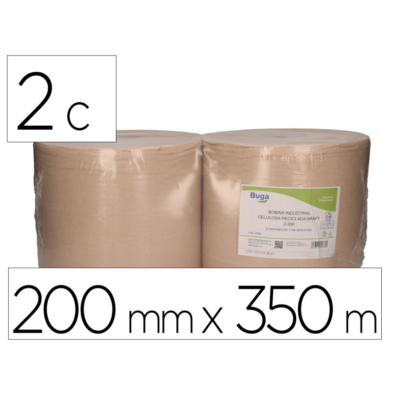 Papel secamanos bunzl greensource nature 2 capas celulosa reciclada kraft 200 mm x 350 mt paquete de 2