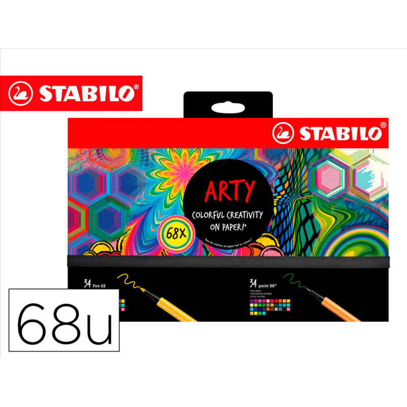 Rotulador stabilo acuarelable pen 68/88 arty line hero estuche de carton de 68 unidades surtidas