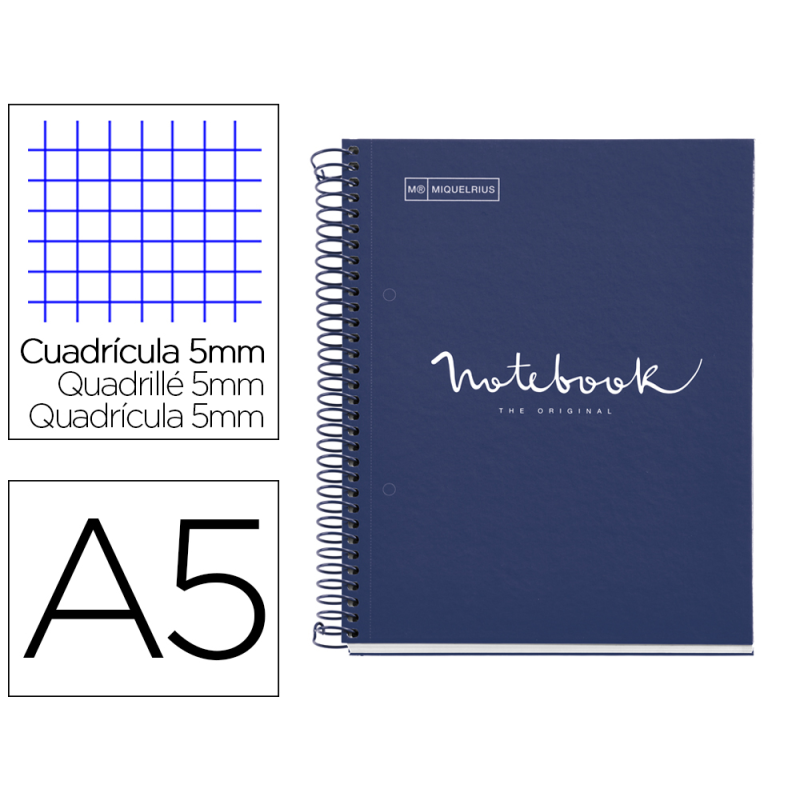 Cuaderno espiral miquelrius notebook 1 emotions tapa forrada din a5 microperforado 80 hojas 90g/m2 cuadro 5 mm
