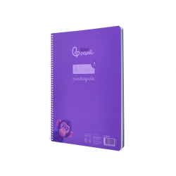 Cuaderno espiral liderpapel a4 pautaguia tapa plastico 80h 90gr cuadro pautado 4mm con margen color lila