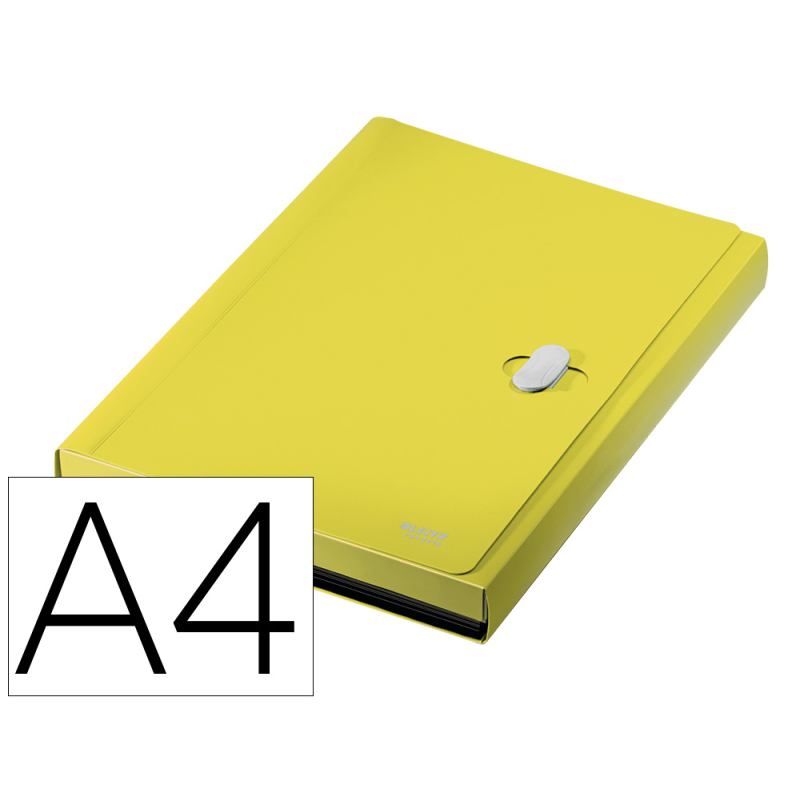Carpeta leitz recycle clasificador fuelle din a4 polipropileno 5 compartimentoscon bolsillo frontal amarillo
