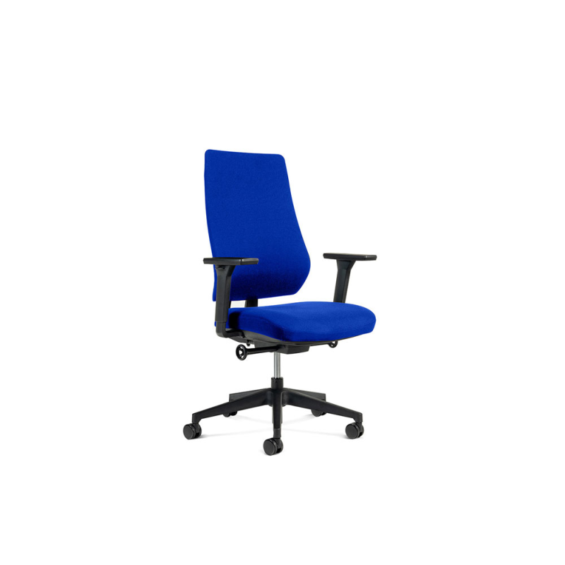Silla rocada direccion brazos regulables base polimero respaldo y asiento en tela ignifuga azul 610x680x1075 mm