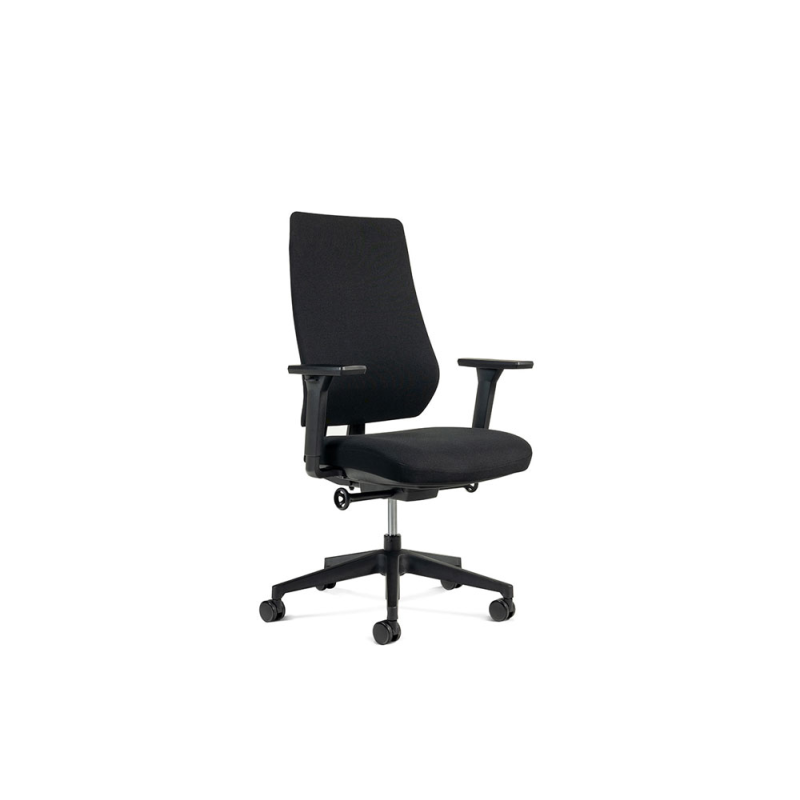 Silla rocada direccion con brazos regulables base polimero respaldo y asiento en tela ignifuga negro